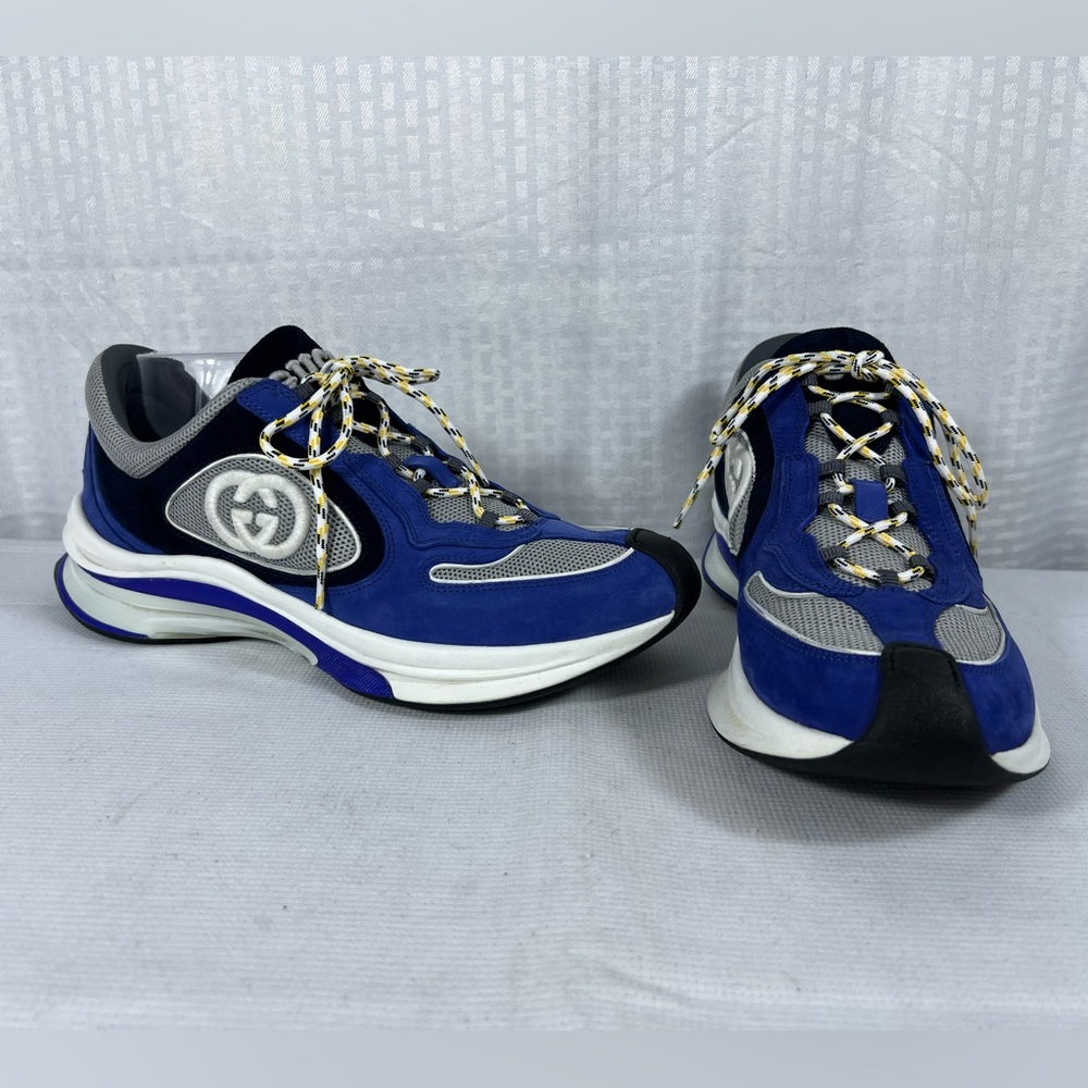 Gucci Run Sneakers Blue Gray Mesh Suede GG Logo